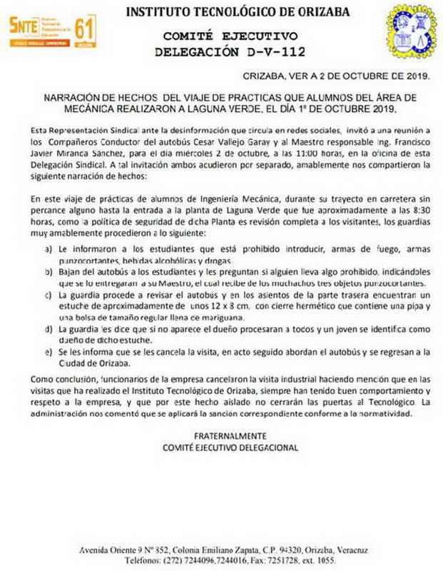 Laguna Verde niega acceso a estudiantes del ITO; llevaban navajas y mariguana