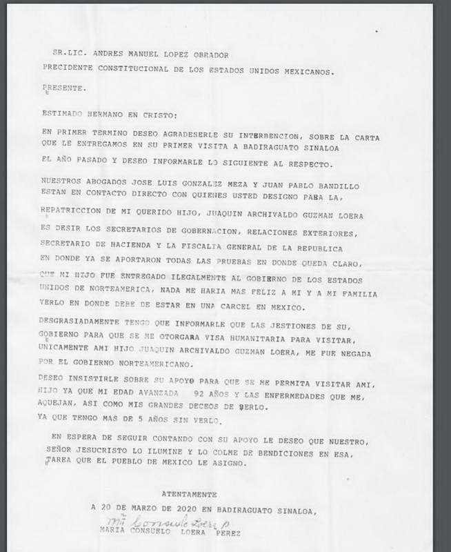 amlo publica carta que le entrego mama de el chapo