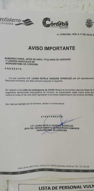 Piden aplicar medidas sanitarias por Covid 19 en Hidrosistema de Córdoba