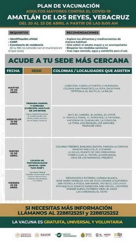 Mañana inicia aplicación vacuna Covid-19 en Amatlán