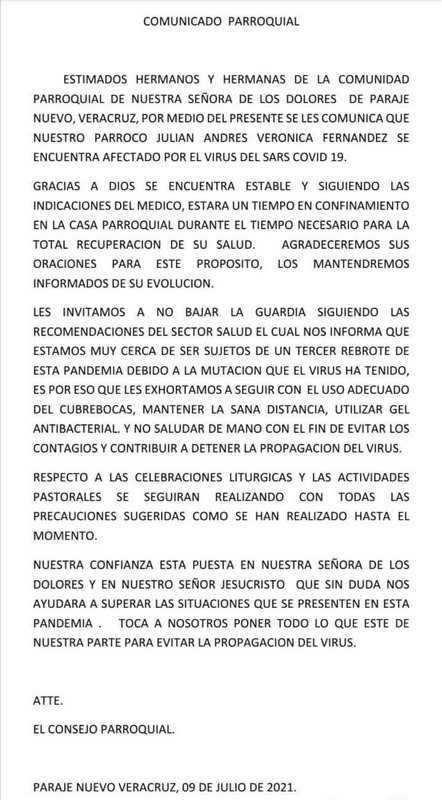 Se contagia de Covid el  sacerdote Julián Verónica
