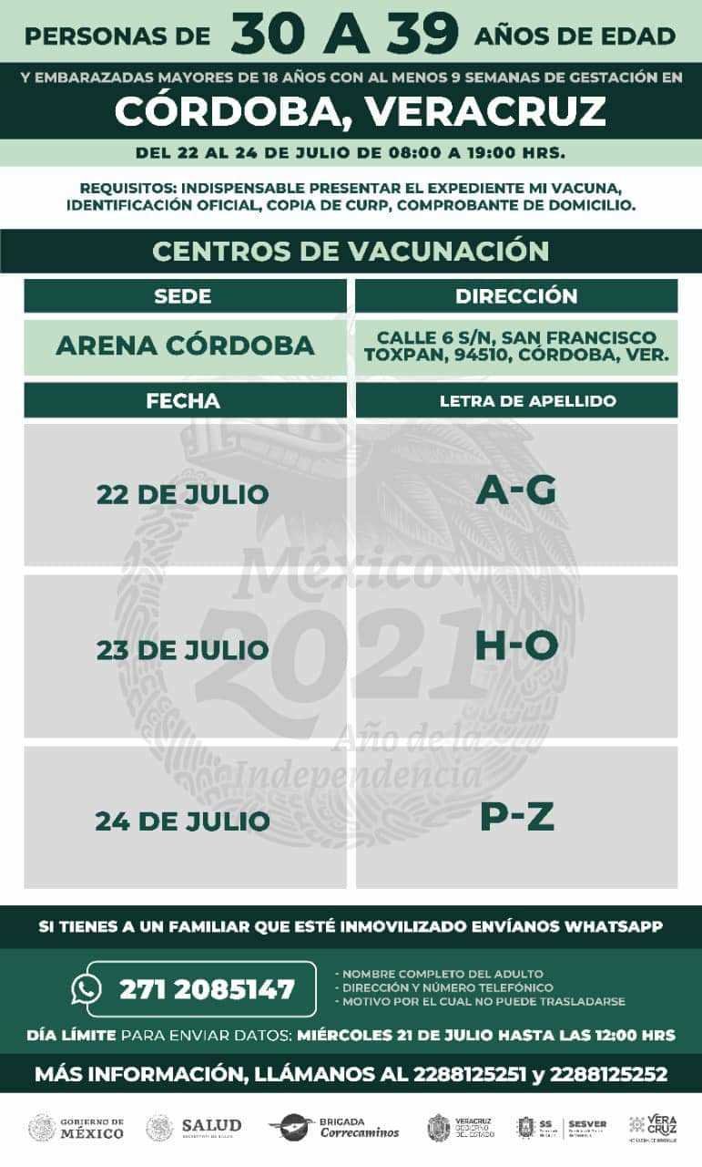 Ya hay fechas para vacunación de 30 a 39 años en Córdoba