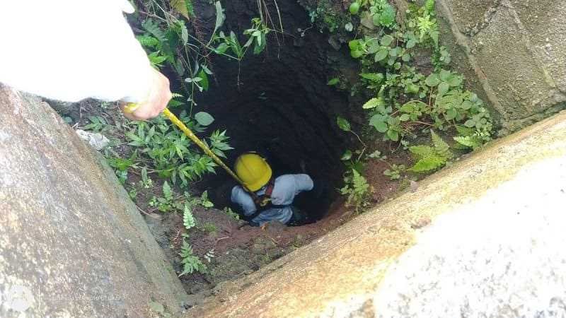 Rescatistas y bomberos rescatan a perrito que cayó a pozo en comunidad de Monte Salas