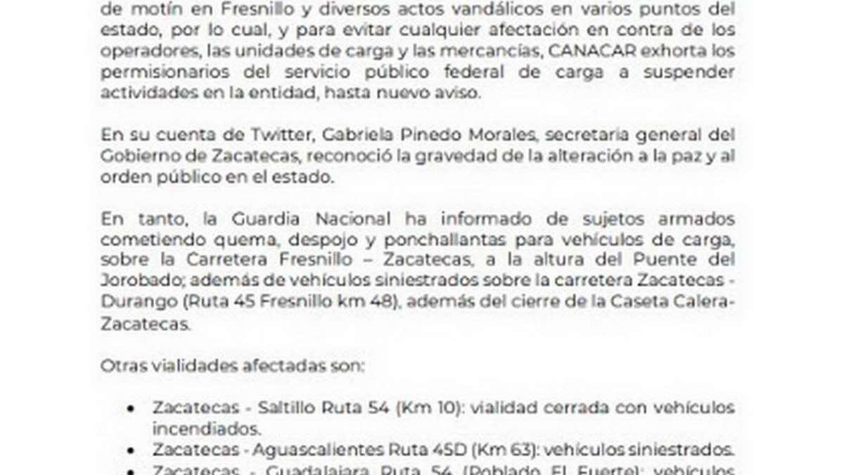 Bloqueos carreteros en Zacatecas e intento de fuga en penal