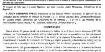 Decreto la importación de azúcar