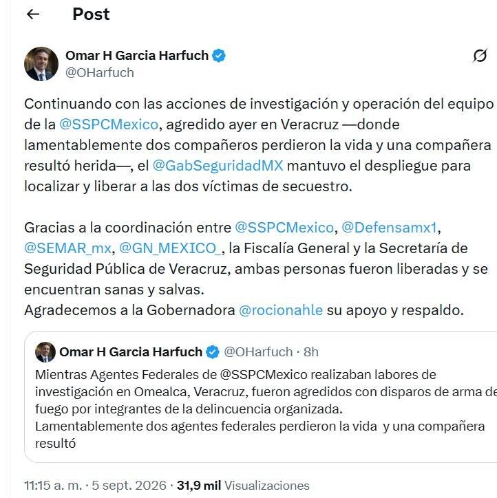 Dos agentes federales muertos en Omealca; rescatan a 2 secuestrados