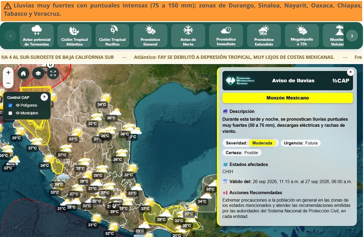 Veracruz activa aviso especial por vaguada